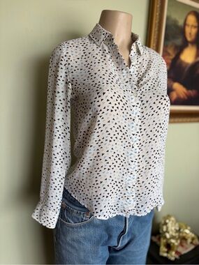 Uniqlo White Button-Down Long Sleeve Sheer Shirt w/Triangle Print Woman’s S